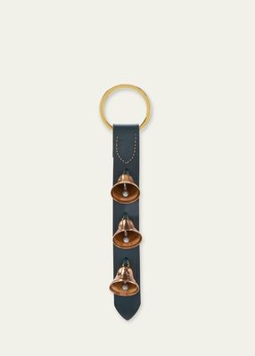 Brass 3-Bell Leather Hanging Strap, Green