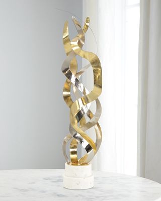 Brass and Silver Swirling Ribbons Sculpture