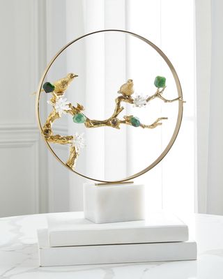 Brass Bird & Green Agate Sculpture