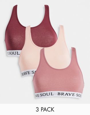 Brave Soul 3 pack crop bralettes in blush sand and butter - MULTI