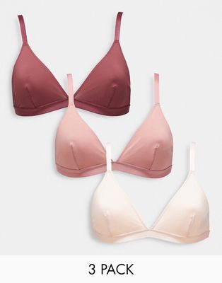 Brave Soul 3 pack microfiber bra in dusky pink, raspberry and sand