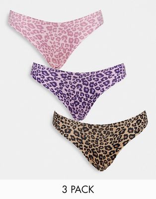 Brave Soul 3 pack microfiber briefs in yellow purple and pink leopard print