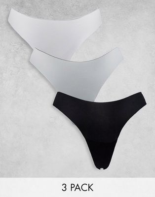 Brave Soul 3 pack microfiber thongs in black white and gray