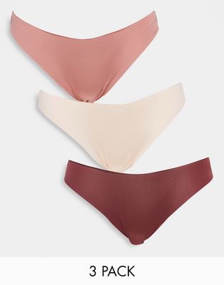 Brave Soul 3 pack microfibre briefs in dusky pink raspberry and sand