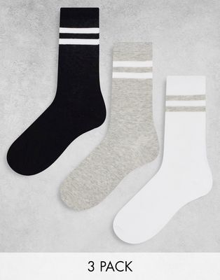 Brave Soul 3 pack socks in black gray and white