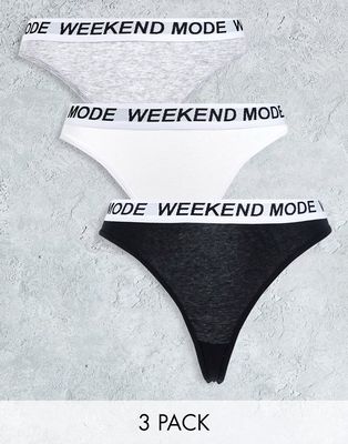Brave Soul 3 pack thongs in black white and gray - BLACK