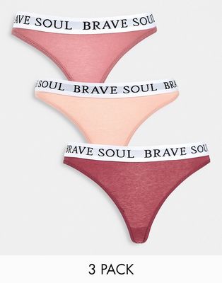 Brave Soul 3 pack thongs in blush sand and butter - MULTI