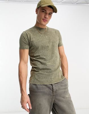 Brave Soul acid wash t-shirt in olive green