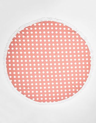 Brave Soul beach towel with tassel trim in pink and white polka dot-Brown