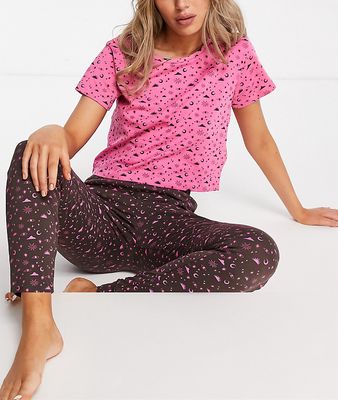 Brave Soul capricorn long pajama set in pink and chocolate