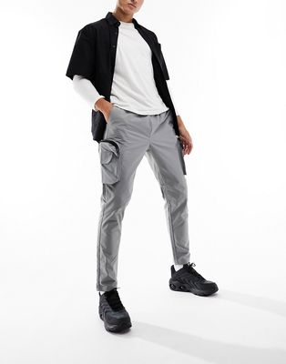 Brave Soul cargo pants with 3D pockets in light gray