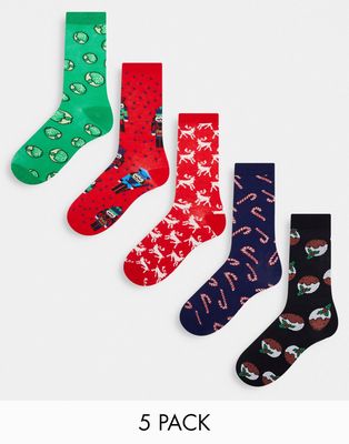 Brave Soul christmas 5 pack brussel sprouts socks in red and green