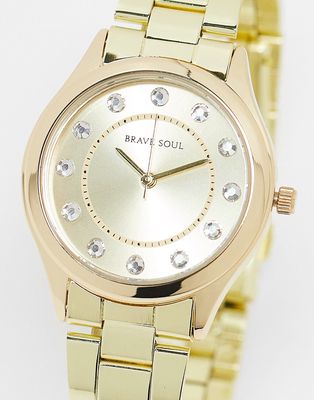 Brave Soul chunky bracelet watch with diamante face detail in gold