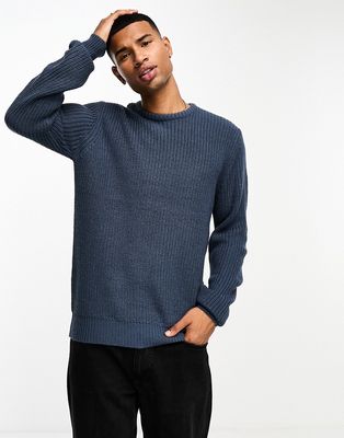 Brave Soul chunky fisherman knit sweater in denim blue