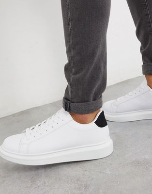 Brave Soul chunky sole sneakers in white with contrast black