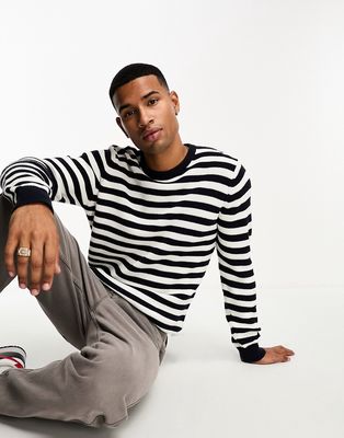 Brave Soul chunky stripe sweater in navy & white