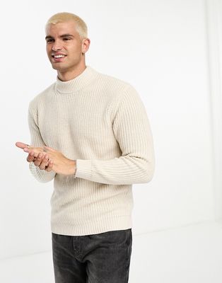 Brave Soul chunky turtle neck sweater in oatmeal-Neutral
