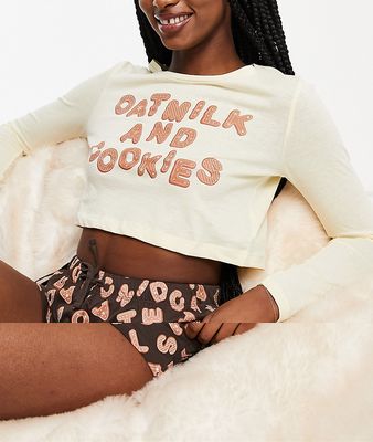 Brave Soul cookies short pajama set in ivory and choc-Neutral