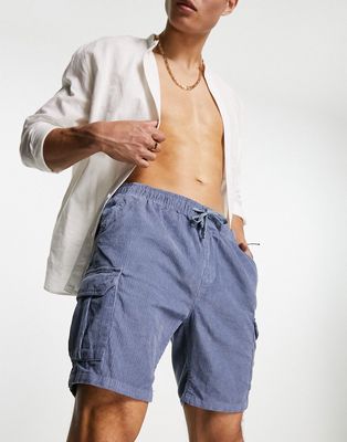 Brave Soul cord cargo shorts in pale blue
