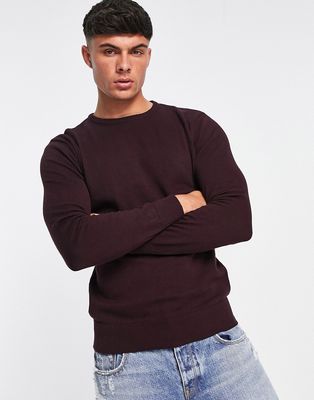 Brave Soul cotton crew neck sweater in ox blood-Red