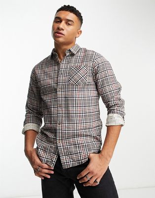 Brave Soul cotton heritage plaid shirt in brown