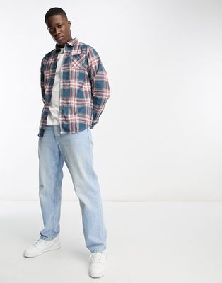 Brave Soul cotton plaid shirt in blue, red & gray