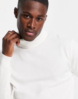 Brave Soul cotton roll neck sweater in white