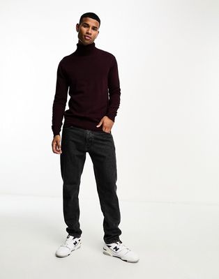 Brave Soul cotton turtle neck sweater in burgundy-Red