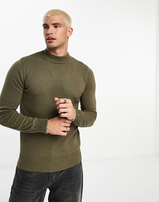 Brave Soul cotton turtle neck sweater in ivy green