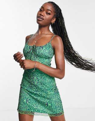 Brave Soul daisy ruched bust mesh cami dress in green