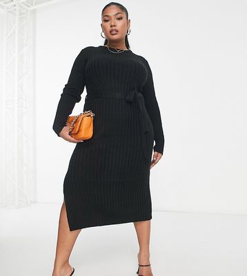 Brave Soul eddie knit dress with slit in black