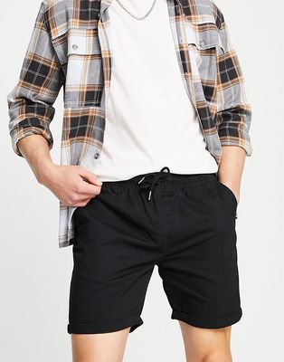 Brave Soul elasticated waist chino shorts in black