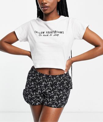 Brave Soul follow your dreams short pajama set in black and white