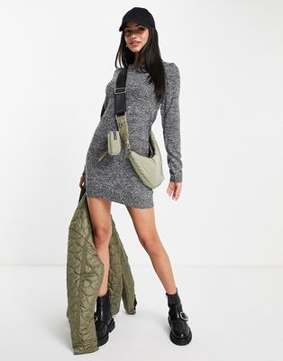 Brave Soul grunge crew neck sweater dress in charcoal gray-Grey