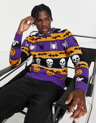 Brave Soul Halloween multi print sweater in purple