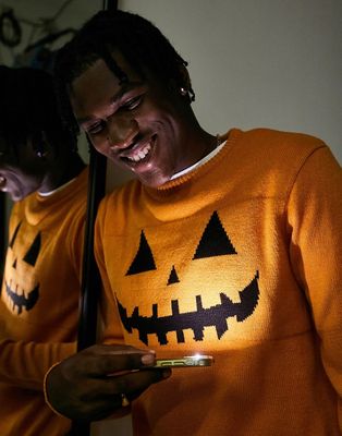 Brave Soul Halloween pumpkin sweater in orange