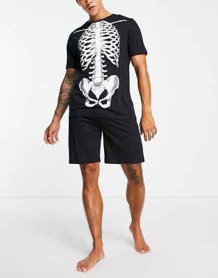 Brave Soul halloween skeleton short pajama set in black and white
