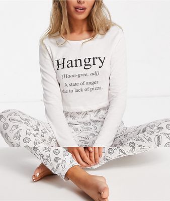 Brave Soul 'Hangry' long pajama set in black/white