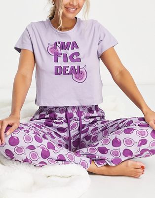 Brave Soul I'm a fig deal wide leg pants pajama set in mauve and purple