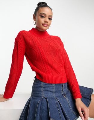 Brave Soul landale cable knit sweater with button detail in red