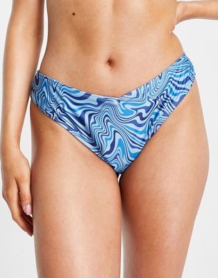 Brave Soul low rise bikini bottoms in blue swirl print