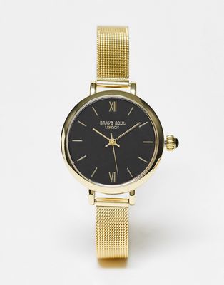 Brave Soul mesh strap watch in gold with dark green dial
