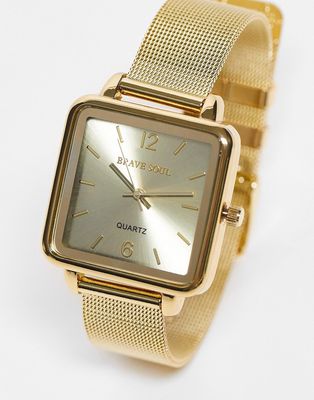 Brave Soul mesh strap watch with sqaure dial in gold