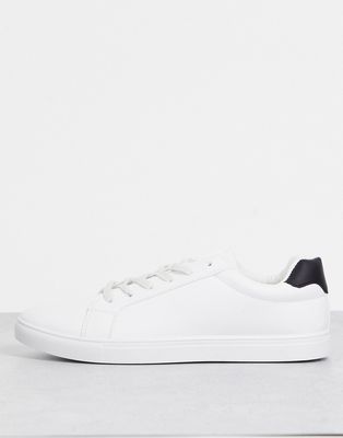 Brave Soul minimal lace up sneakers in white-Multi