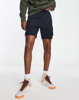Brave Soul mixed fabrication cargo shorts in black
