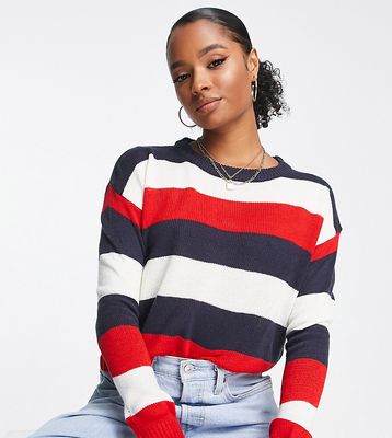 Brave Soul Petite chess boxy sweater in white/red/navy stripe