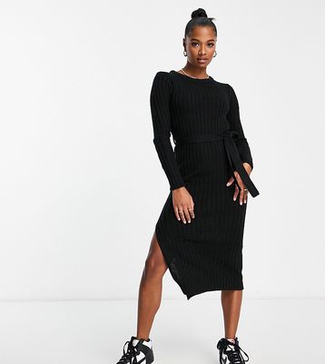 Brave Soul Petite eddie knitted dress with slit in black