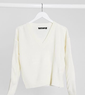 Brave Soul Petite kansas v-neck sweater-White