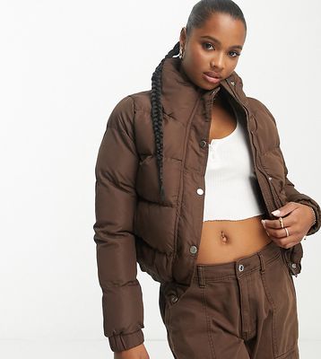 Brave Soul Petite puffer jacket in chocolate brown