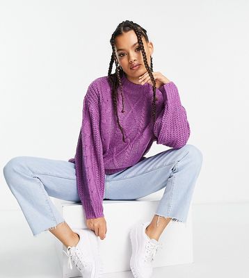 Brave Soul Petite tokyo oversized cable knit sweater in purple
